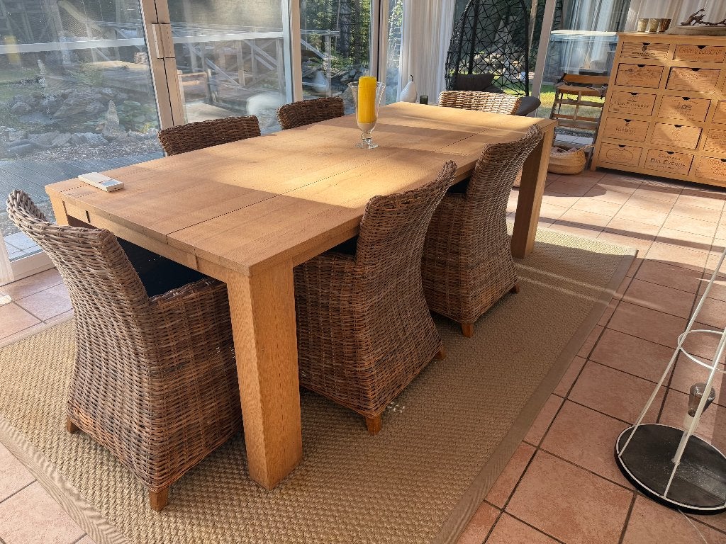 Verlengbare prachtige eettafel voor 10 Pers. + 6 stoelen, Enlèvement, Utilisé, 50 à 100 cm, Rectangulaire