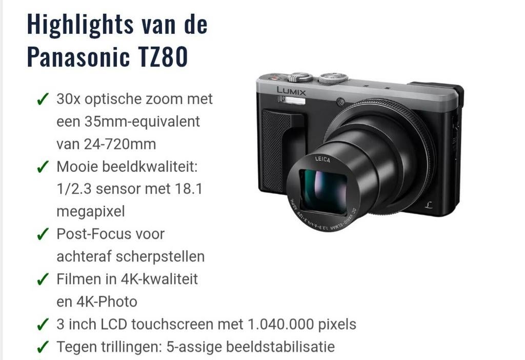 Panasonic TZ80, Audio, Tv en Foto, Ophalen, Panasonic