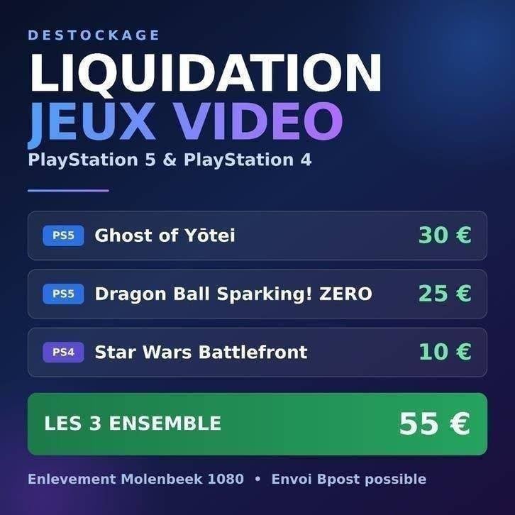 Jeux PS5 et PS4 liquidation - SOLDE, Enlèvement ou Envoi