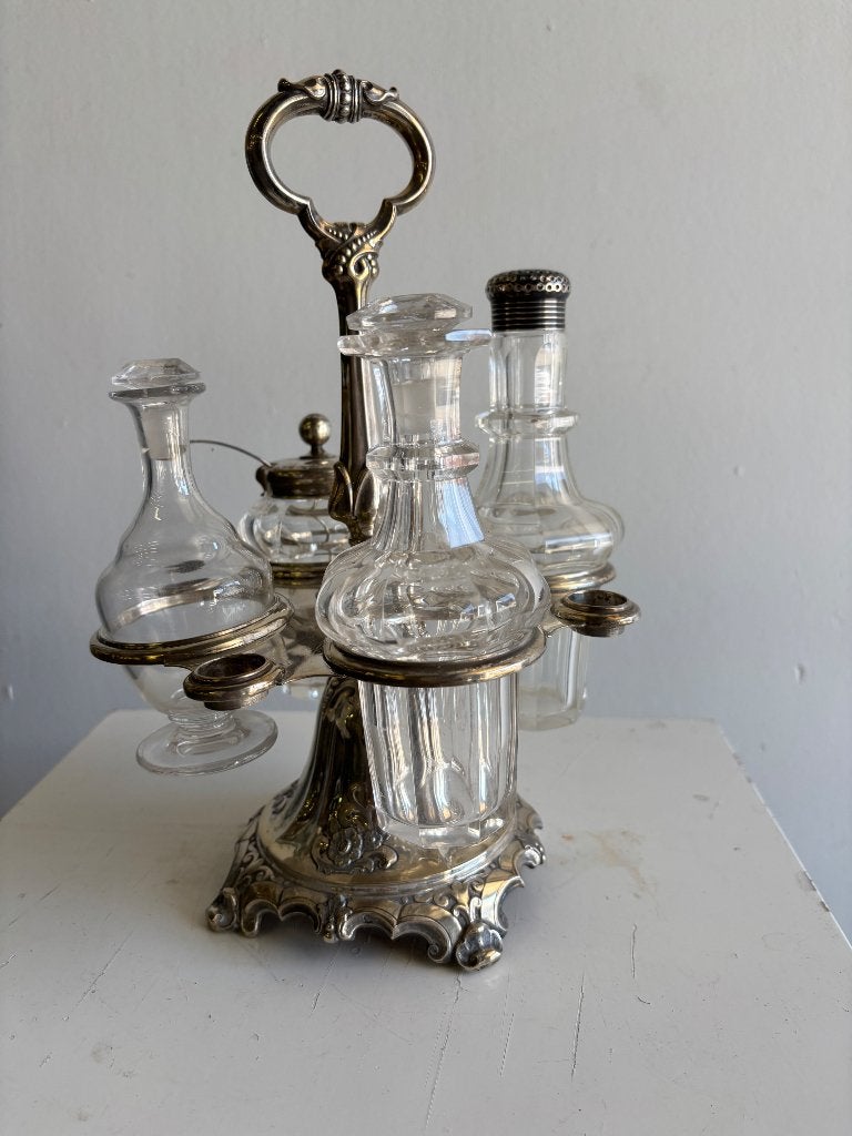 Antiek verzilverd olie-en azijnstel, Antiek en Kunst, Antiek | Glaswerk en Kristal, Ophalen