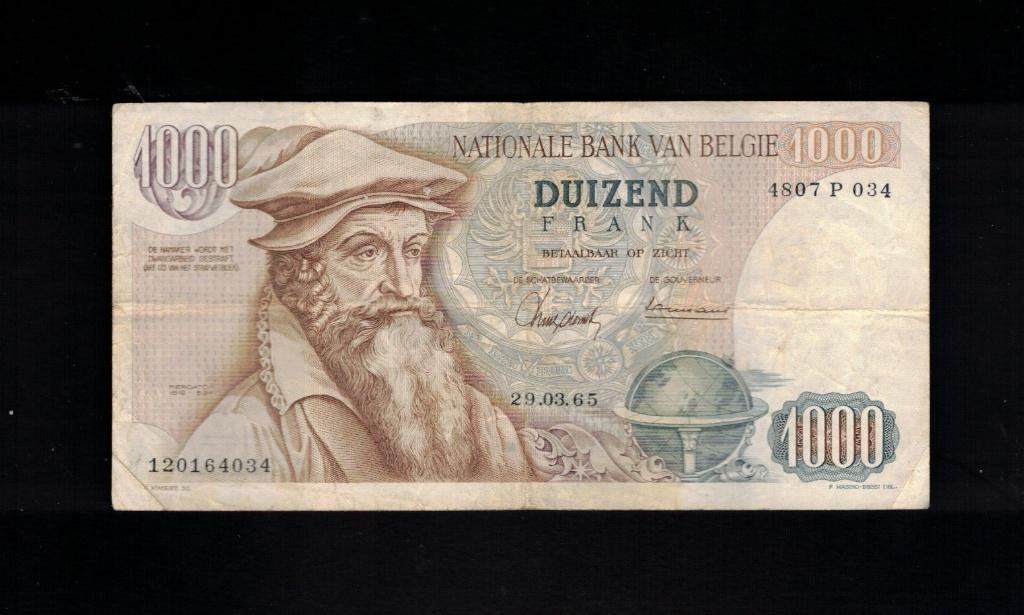 Bankbiljet België 1000 Frank - Mercator, Postzegels en Munten, Ophalen of Verzenden, Los biljet