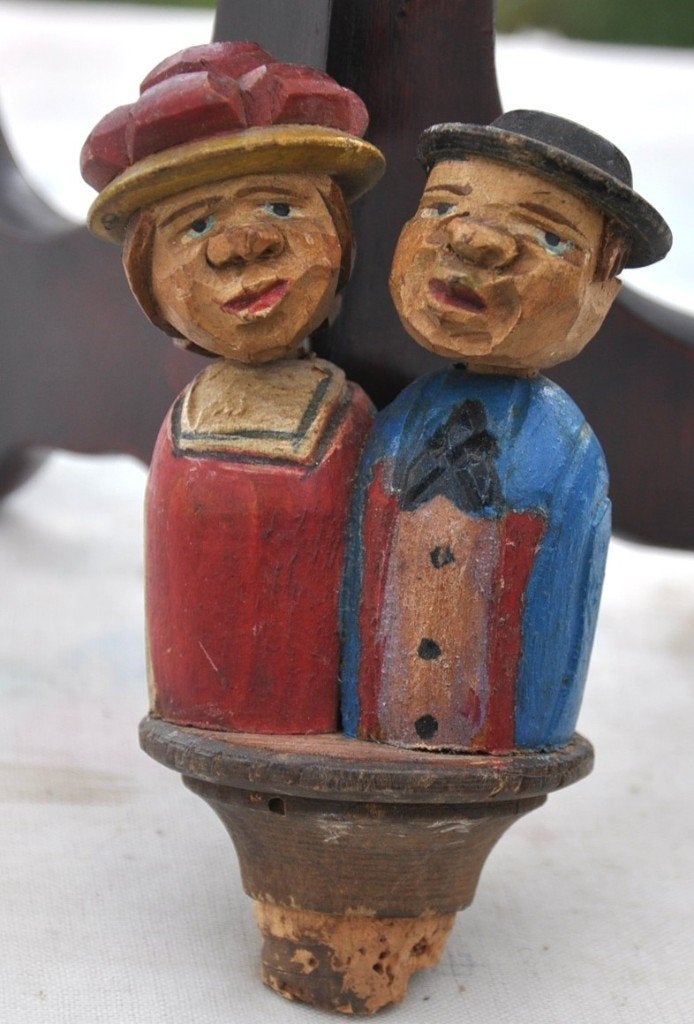 bouchon de bouteille couple bois sculpté et articulé, Enlèvement ou Envoi