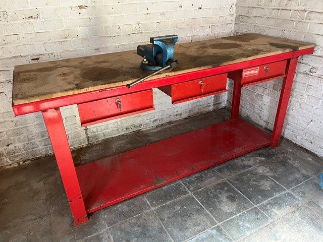 Etabli en métal avec 3 tiroirs, Bricolage & Construction, Établis, Enlèvement, Utilisé, 120 à 170 cm, Étau