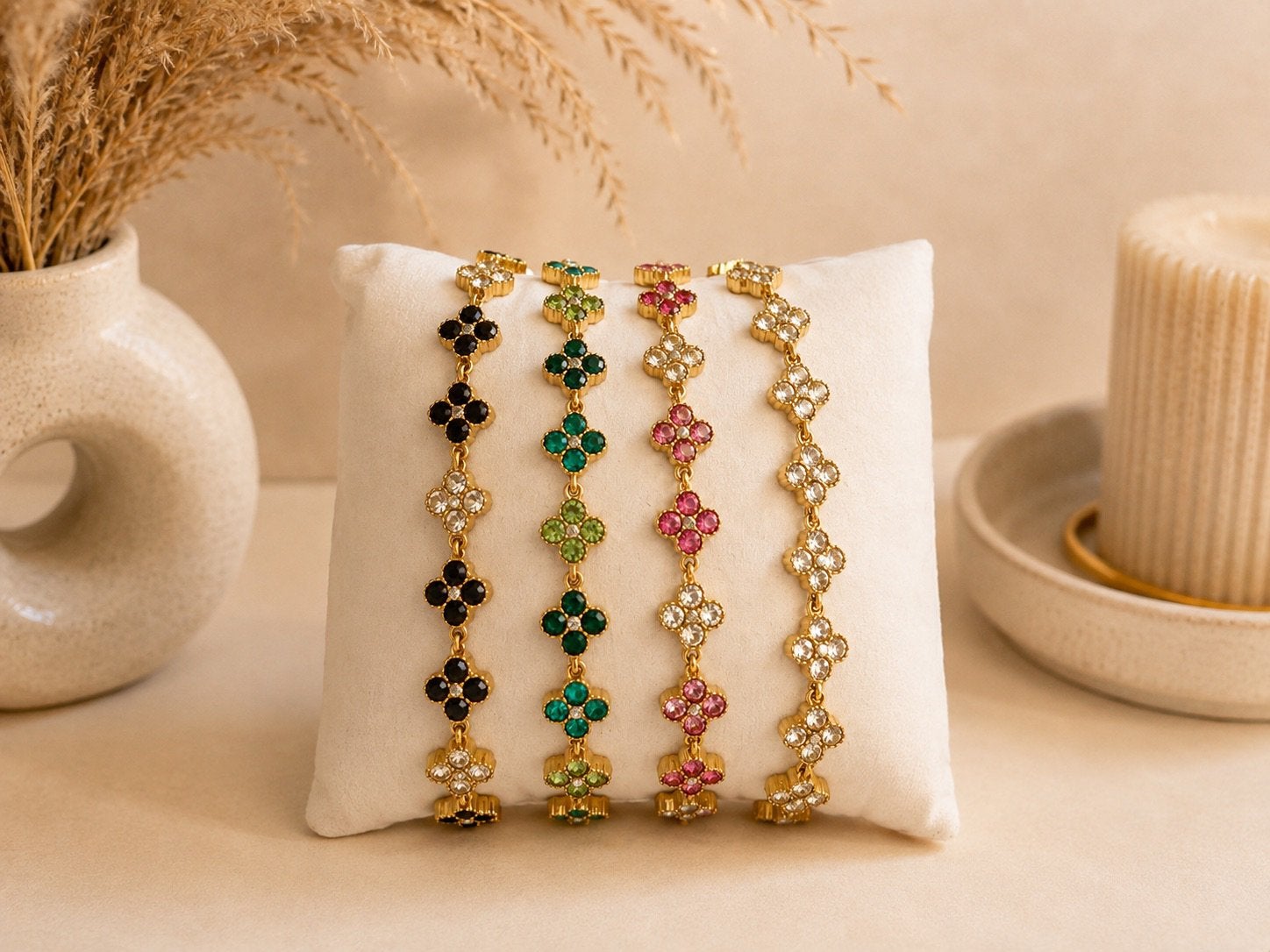 Bracelets trèfles en acier inoxydable - plusieurs couleurs, Bijoux, Sacs & Beauté, Neuf, Enlèvement ou Envoi, Acier, Avec strass
