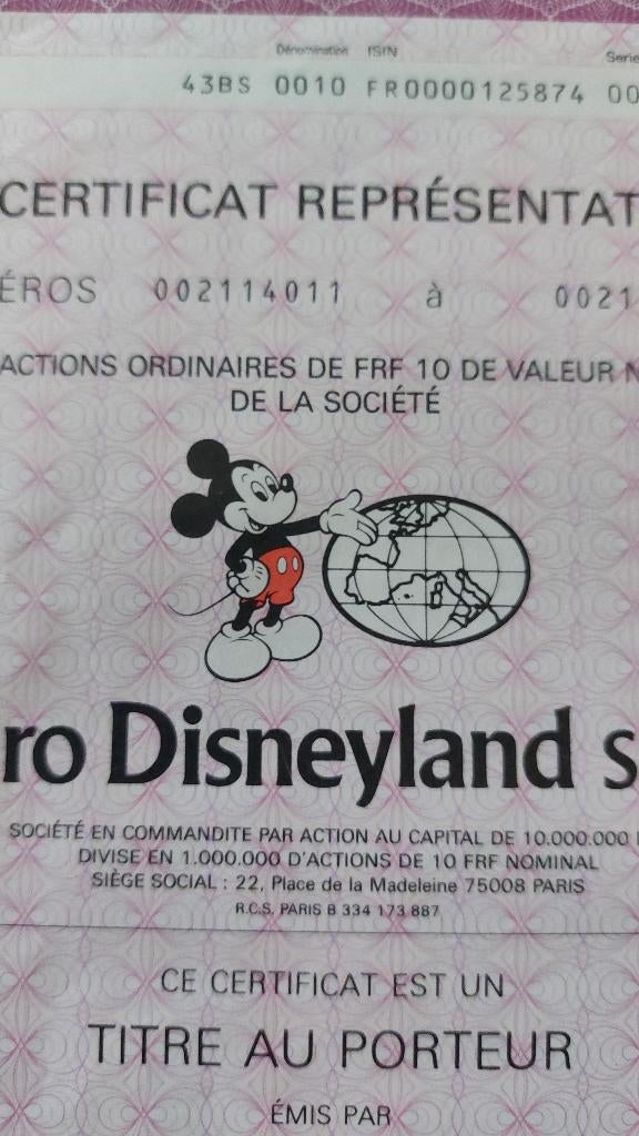 Euro Disneyland SCA action, Titre Au Porture 1983 Paris, Enlèvement, Donald Duck, Comme neuf, Papier, Carte ou Papeterie
