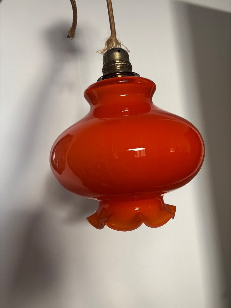 Suspension opaline vintage, Maison & Meubles, Verre, Vintage, Enlèvement, E27 (grand)