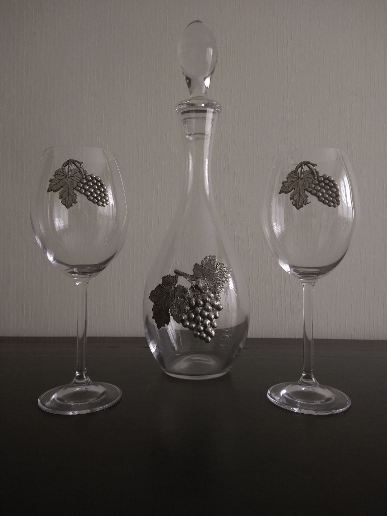 glazen wijnkaraf (decanter) met twee bijpassende wijnglazen, Ophalen, Zo goed als nieuw, Overige typen