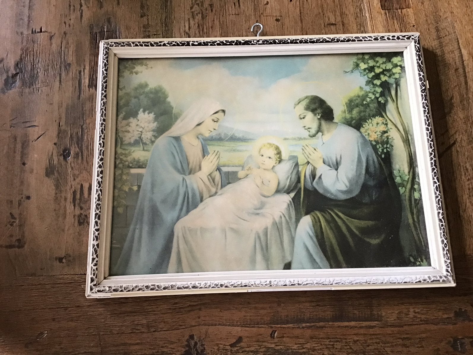 3 vintage lijstjes met religieuze prenten Jozef Maria Jezus, Ophalen of Verzenden