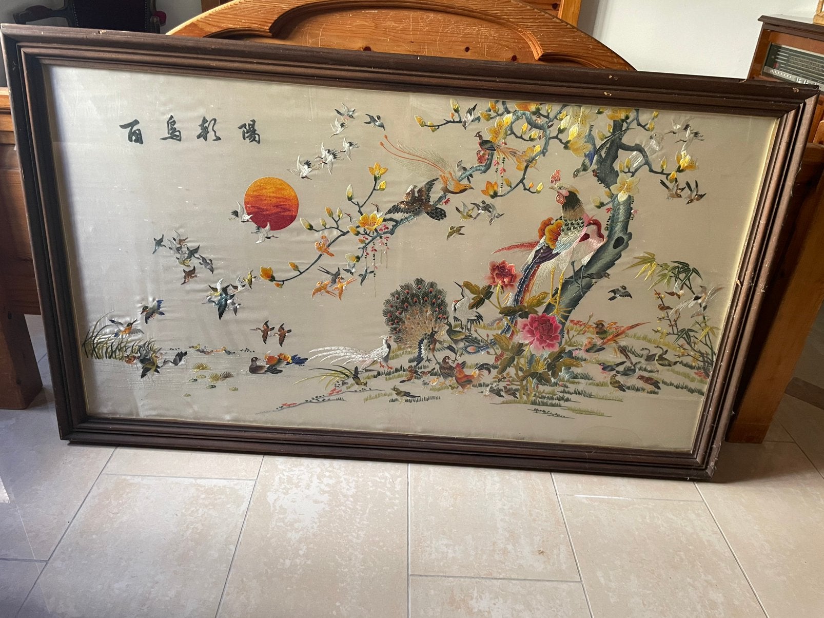 Chinese handwerk / geborduurd, Enlèvement, Encadré