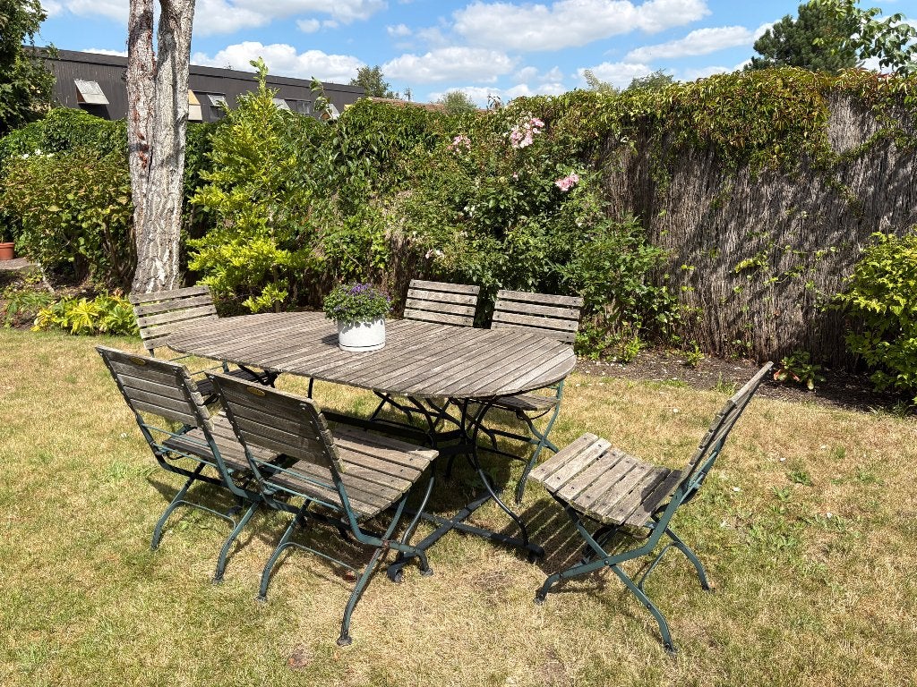 Table de jardin et 6 chaises en teck, Jardin & Terrasse, Enlèvement, Comme neuf, Ovale, Bois de teck