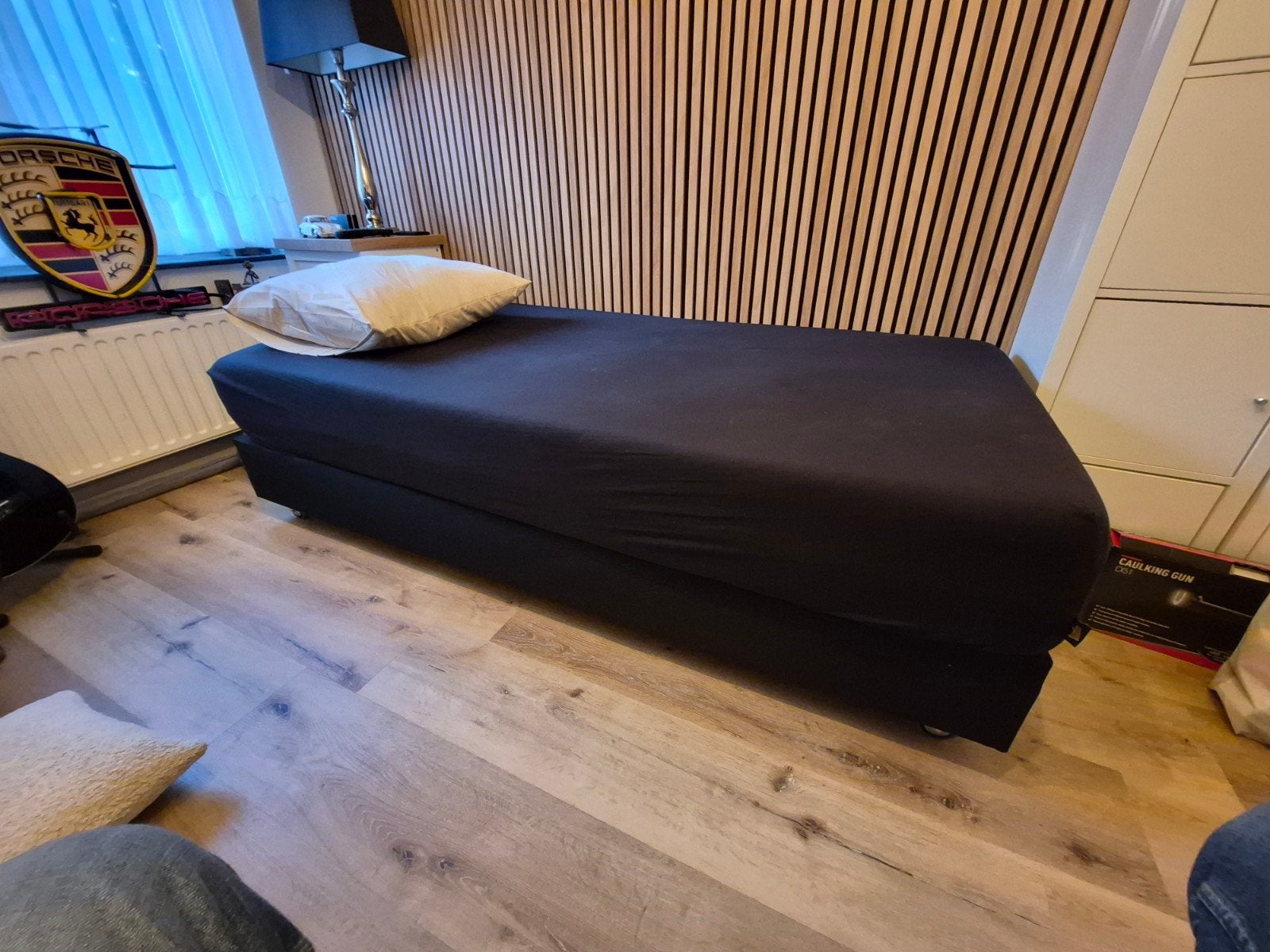 eenpersoons bokspring, Ophalen, 100 cm, Eenpersoons, Zwart