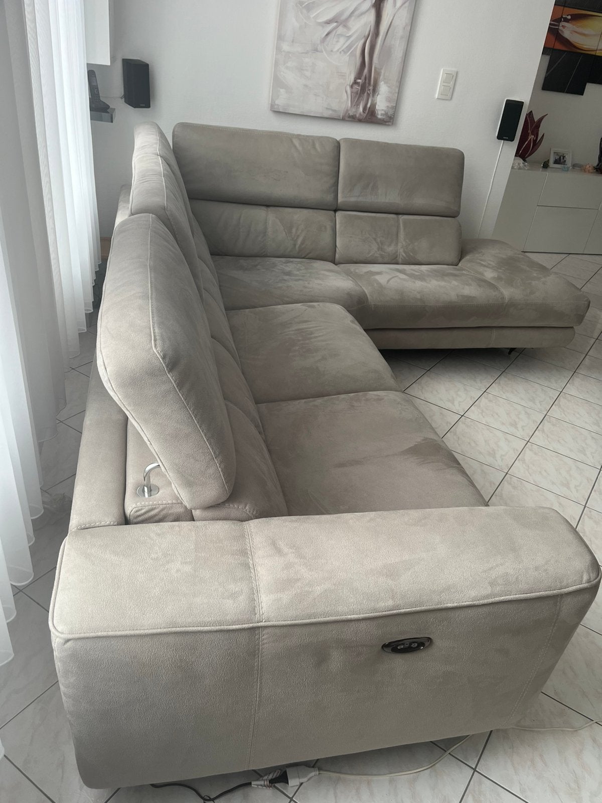 Canapé d’angle gris 5/6 places avec relax électrique, Enlèvement, Comme neuf, Tissus, Contemporain moderne
