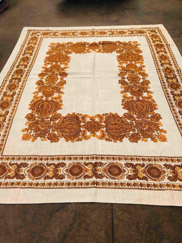 Retro tafelkleed 100% linnen 165/132 cm, Gebruikt, Oranje, Linnen, Ophalen of Verzenden