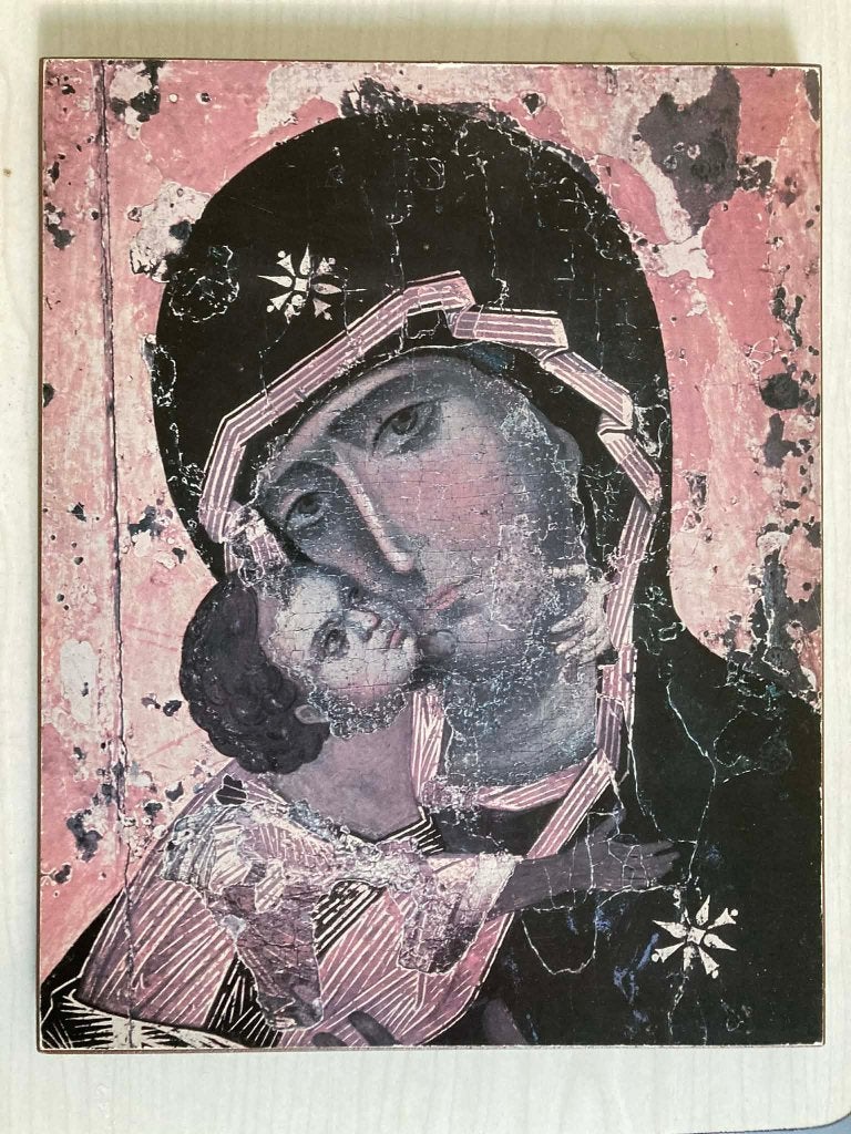 Icoon Maria met Kind van Vladymyr (29 op 23 cm), Ophalen of Verzenden, Gebruikt, Overige typen, Christendom | Katholiek