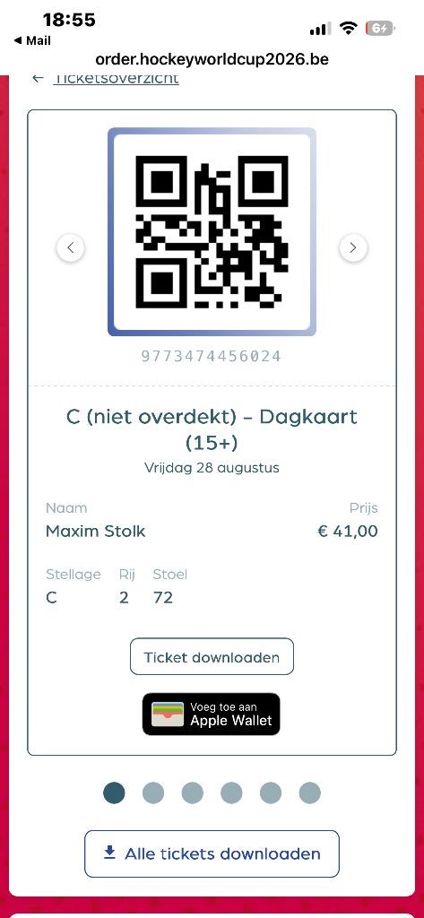 5 Hockeytickets halve finale mannen 28/8, Tickets & Billets, Sport | Autre, Trois personnes ou plus