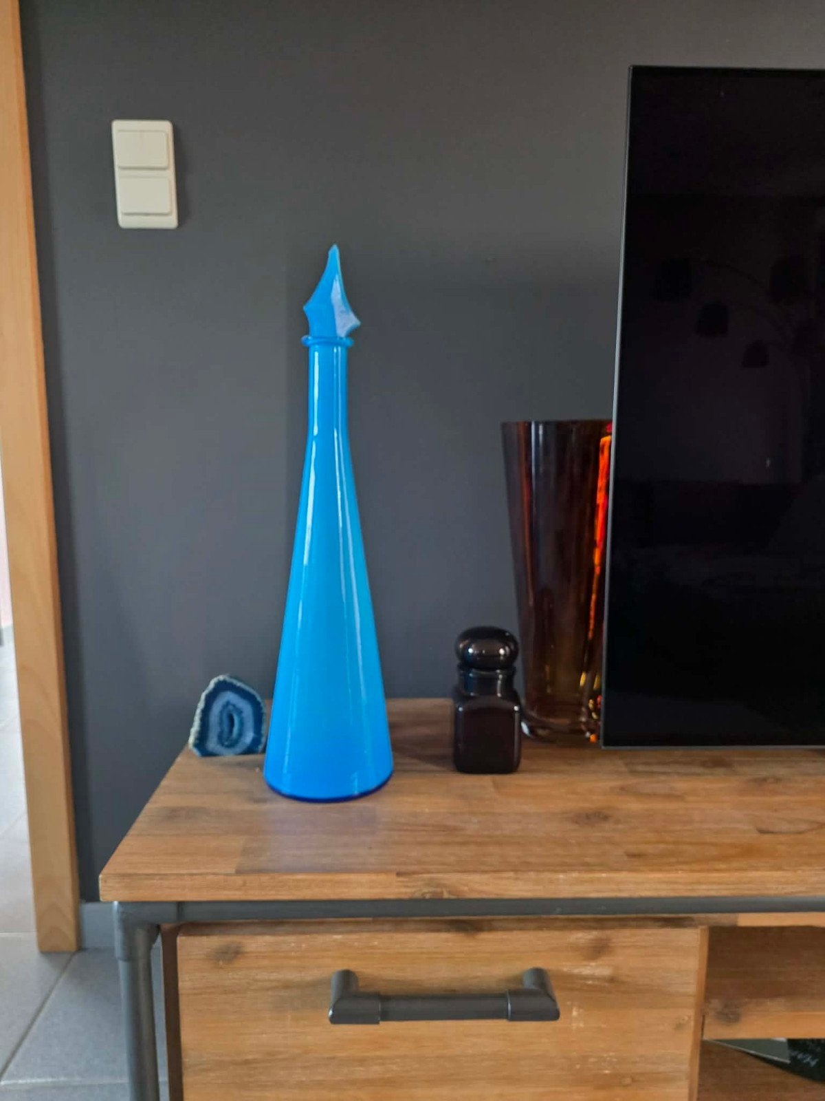 superbe grande carafe "Genie bottle" d'Empoli  en verre bleu, Antiquités & Art, Enlèvement