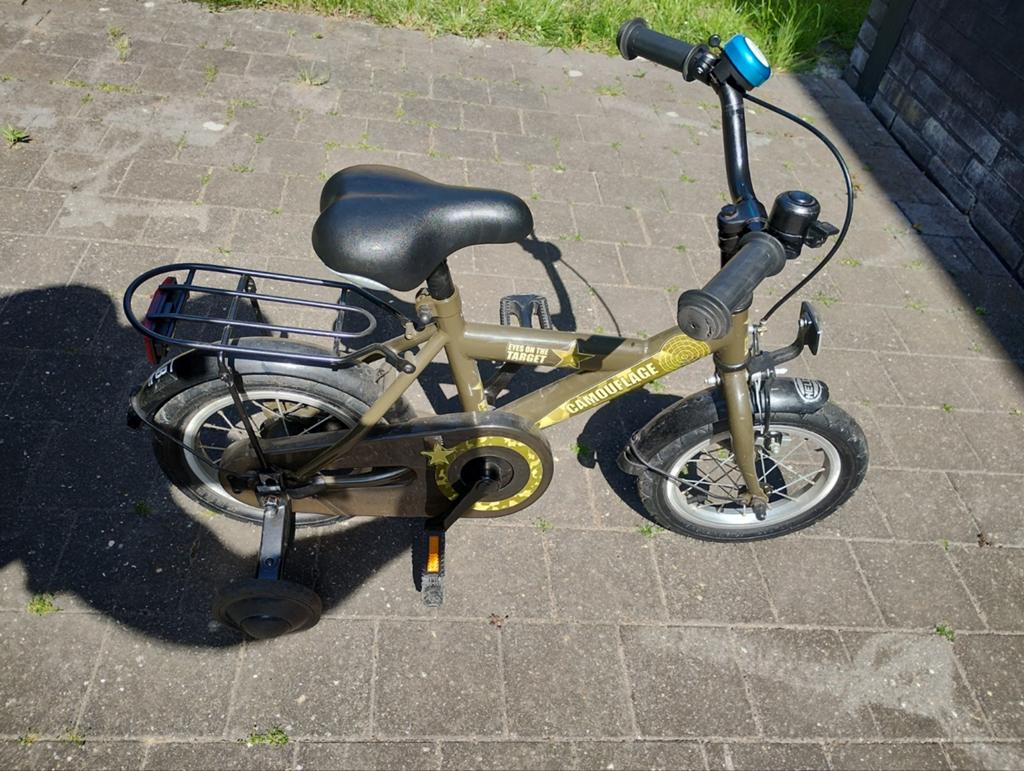 12 inch kinderfiets met steunwieltjes, Ophalen, Zijwieltjes, Velgrem, Minder dan 16 inch