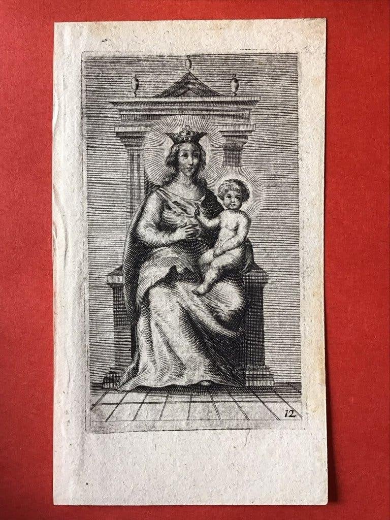 17e gravure Kilian Augsburg Madonna en Kind, Antiek en Kunst, 7 cm, Religie, Gravure, Origineel