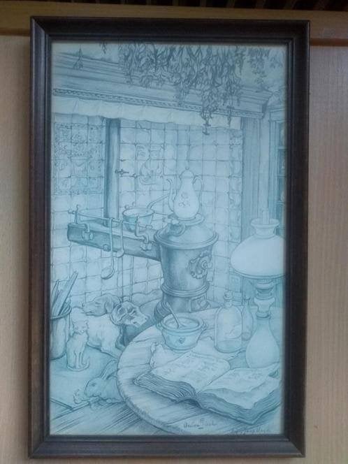 wanddecoraties/kunstprint Andres Orpinas/Anton Pieck/jacht, Gebruikt, Vintage, Ophalen of Verzenden, Glas