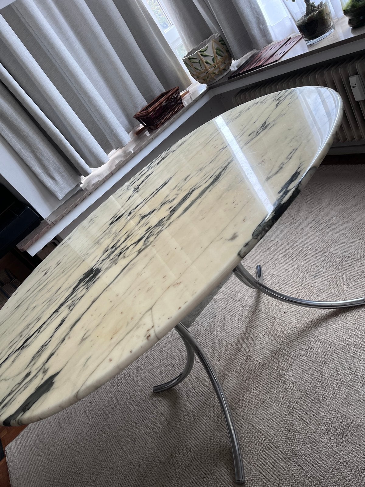 Vintage marmeren eettafel uit de jaren 70, Ophalen, Gebruikt, Vintage, Metaal