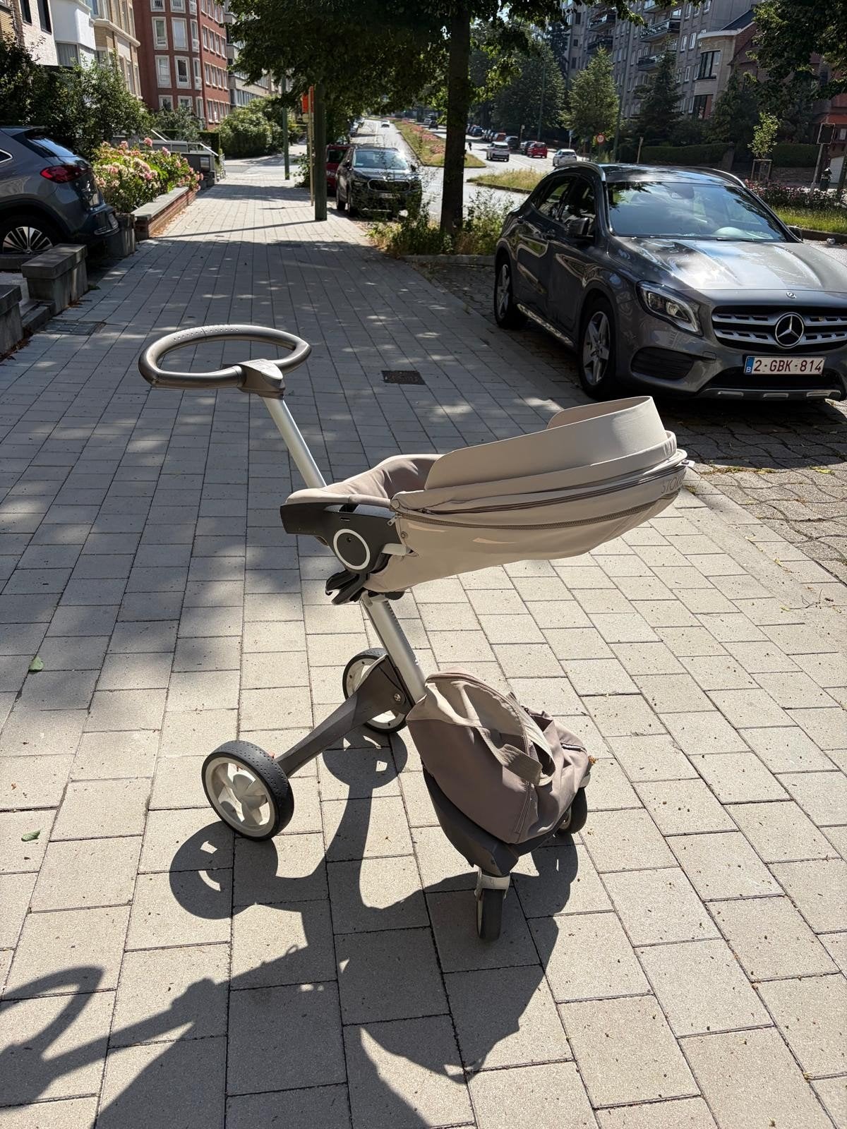 Stokke Xplory Poussette + nacelle beige avec adaptateurs, Enlèvement, Poussette, Avec nacelle