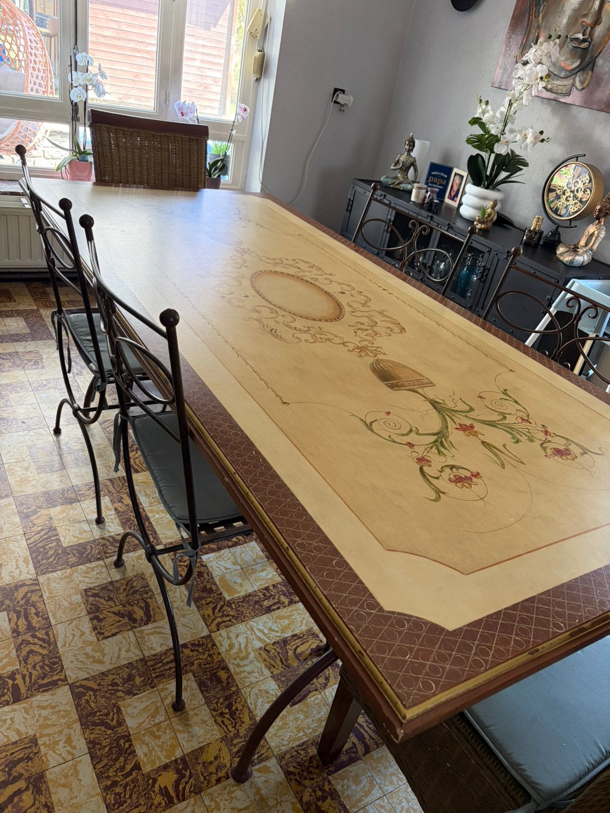Jolie table peint a la main en fer forger, Maison & Meubles, Tables | Tables à manger, Enlèvement, Utilisé