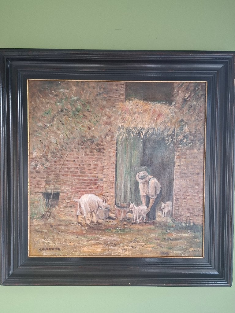 boer met geitjes, Peinture acrylique, Peint à la main, Enlèvement, Animaux