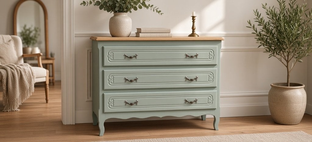 Ladekast commode groen, 100 tot 150 cm, Ophalen of Verzenden, 3 of 4 laden, Minder dan 100 cm