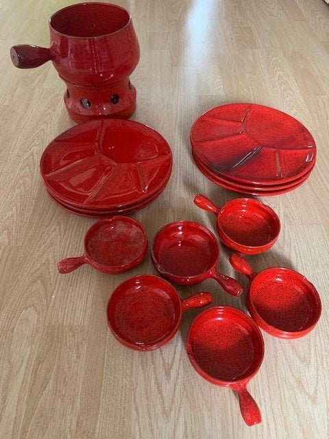 vintage 14-deling fondueset Vallauris Frankrijk, Enlèvement