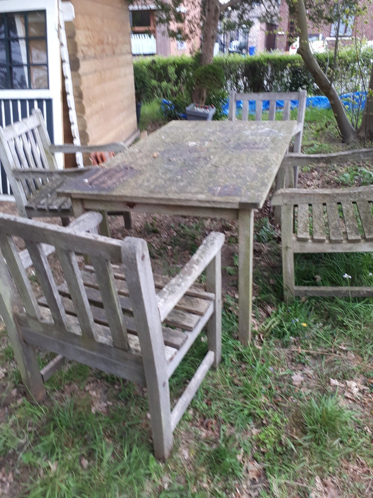 Teak hardhouten tuinset tafel en stoelen, Tuin en Terras, Ophalen