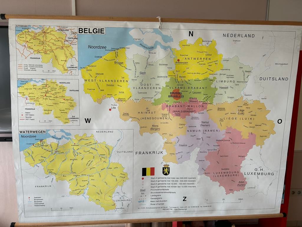 Kaart België, Antiek en Kunst, Antiek | Schoolplaten, Ophalen, Aardrijkskunde