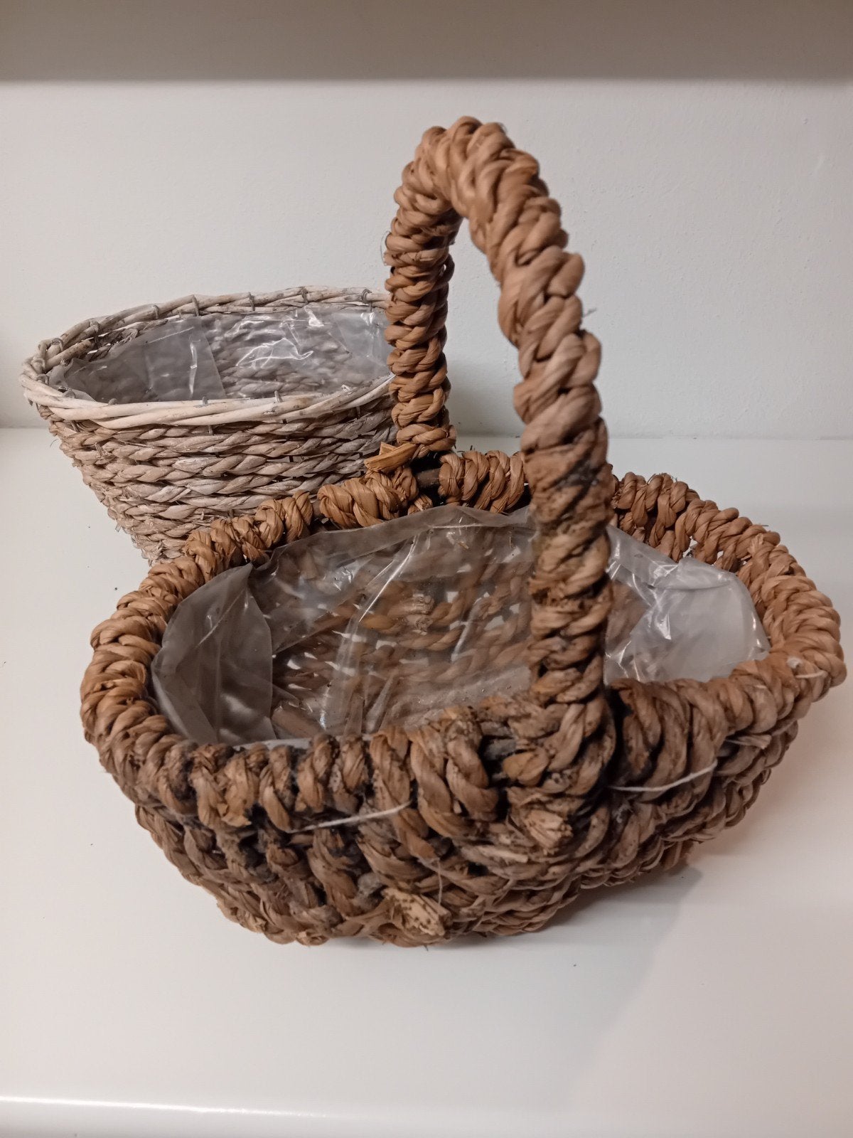 rieten mandjes, plastiek binnenin, Enlèvement, Rond, Panier, Tressé