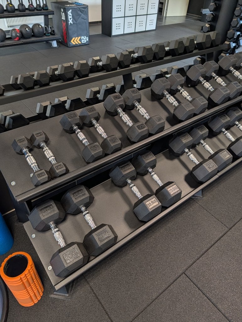 Professionele HEX dumbbell set 2,5 t/m 30 kg + opbergrek, Ophalen, Zo goed als nieuw, Benen, Dumbbell
