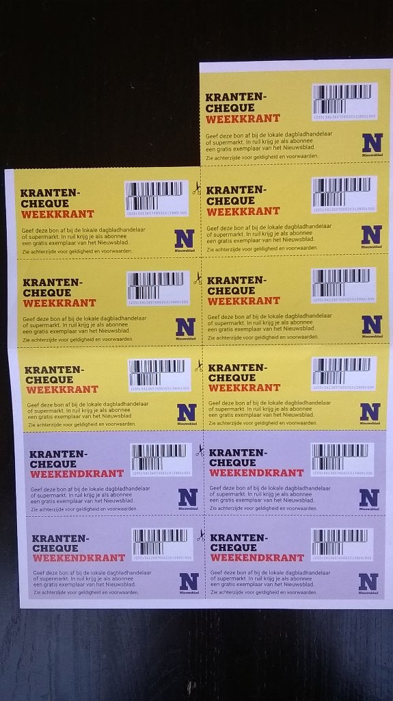 11X KRANTENCHEQUE HET NIEUWSBLAD, Boeken, Tijdschriften en Kranten, Ophalen of Verzenden, Nieuw, Krant