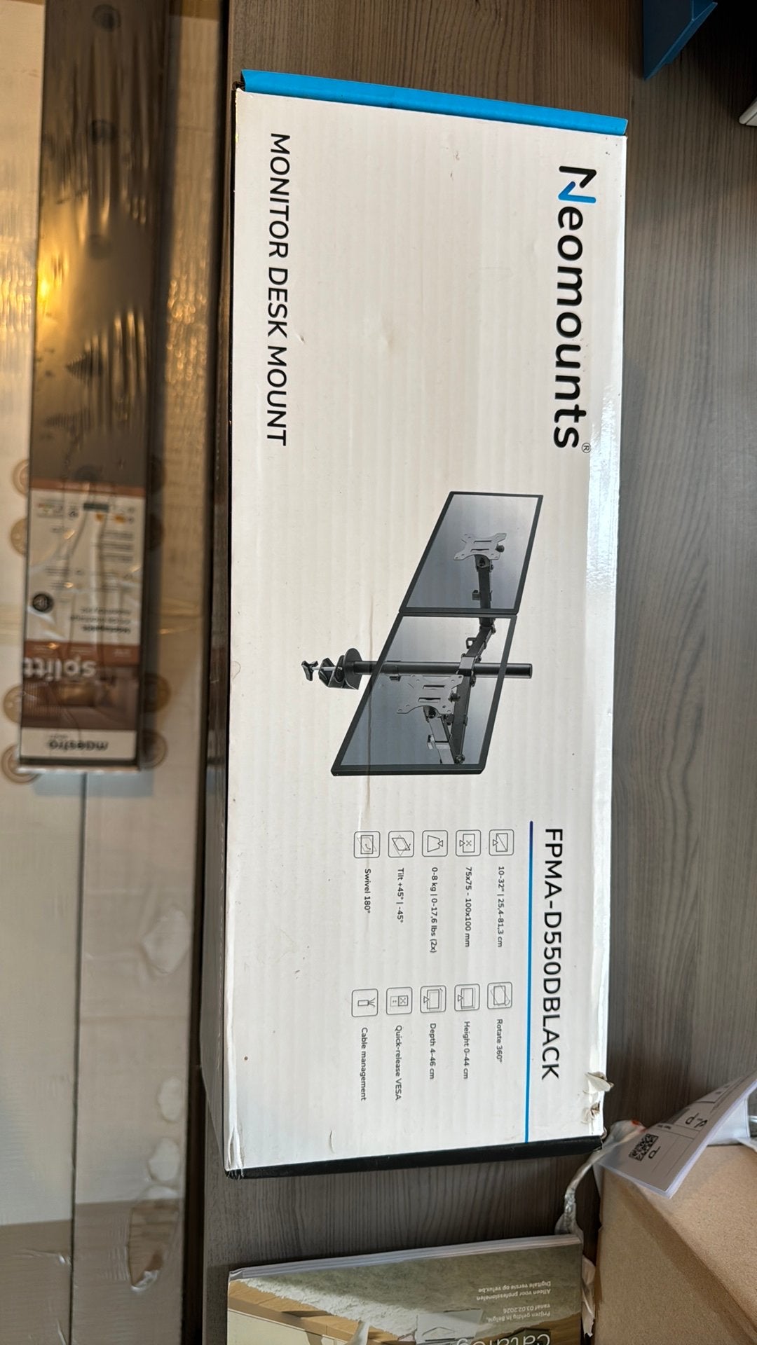 Neomounts FPMA-D550DBLACK Monitorarm (voor 2 schermen,), Ophalen, Nieuw
