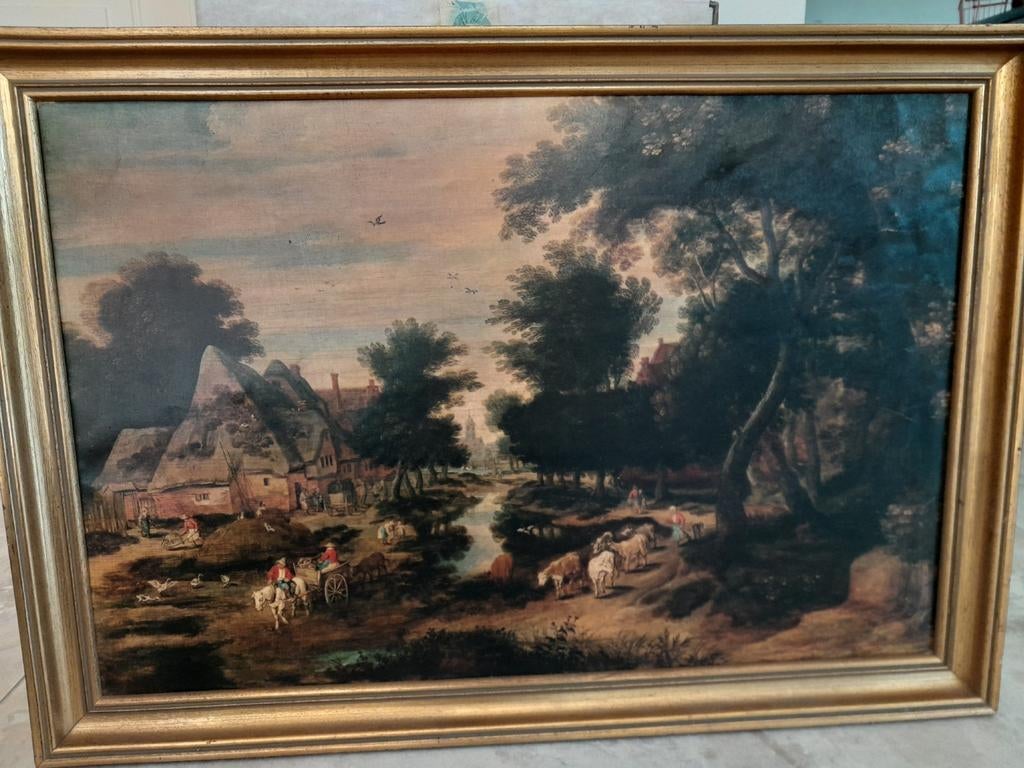 oleografie van schilderij P.Brueghel Paisaje Holandes, Antiek en Kunst, Ophalen, Olieverf, Vintage, Handgeschilderd