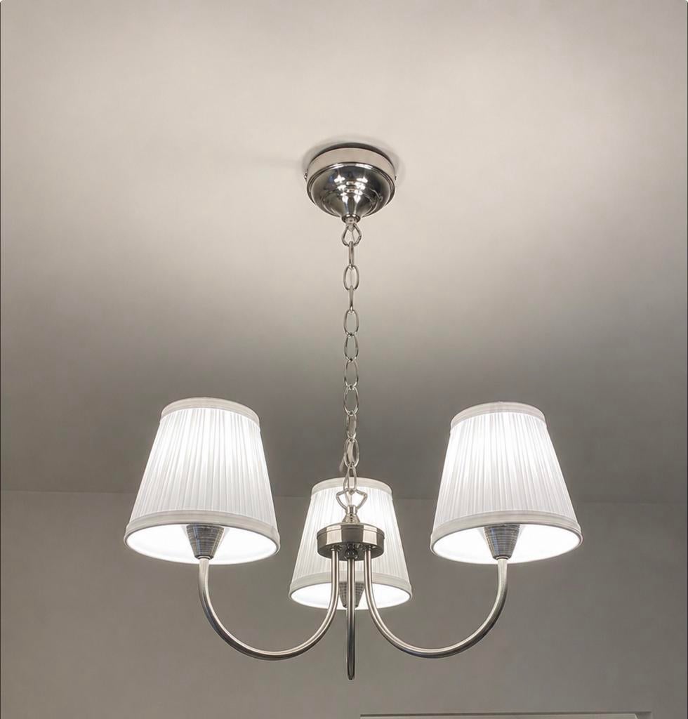 Landelijke luster | 3 lichtpunten | metaal | zilver | kapjes, Antiek en Kunst, Ophalen