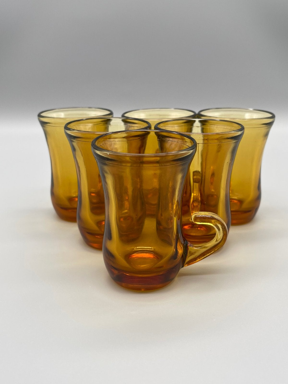 Set van 6 vintage amberkleurige espressoglazen – retro, Overige merken, Vintage, Mok, Ophalen of Verzenden