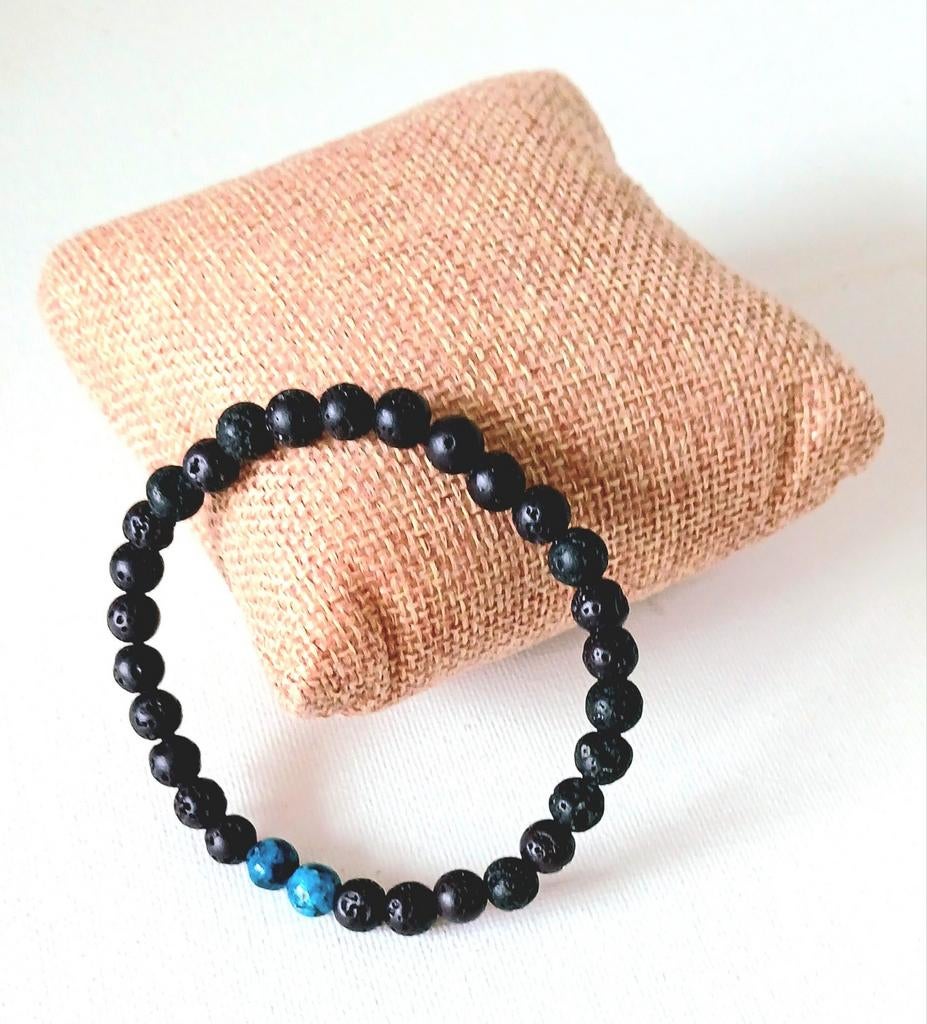 Zwarte lavasteen armband – handgemaakt – kralen – 6mm, Ophalen of Verzenden