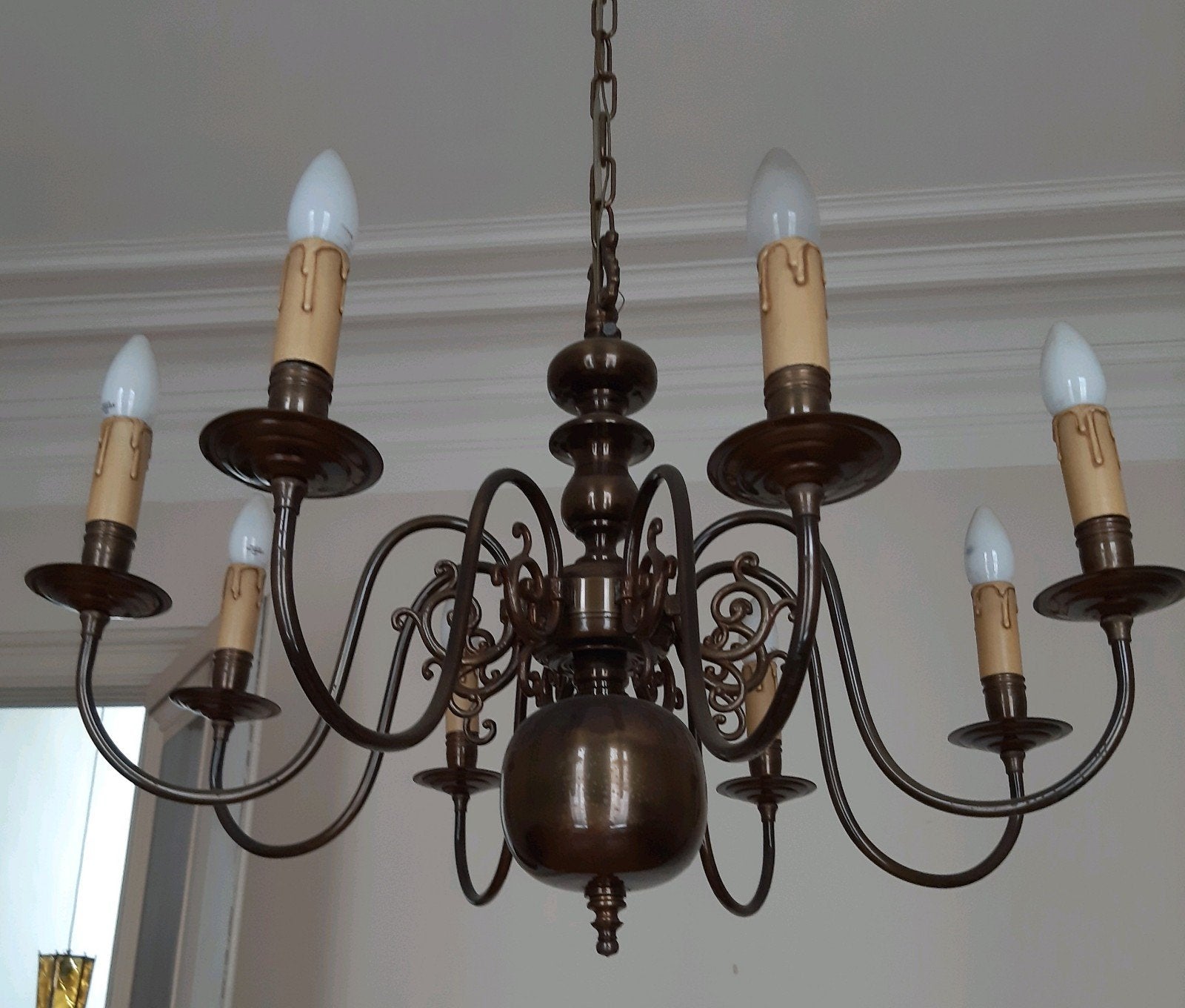 Klassieke Vlaams-Nederlandse bolkroonluchter, Huis en Inrichting, Lampen | Kroonluchters, Ophalen