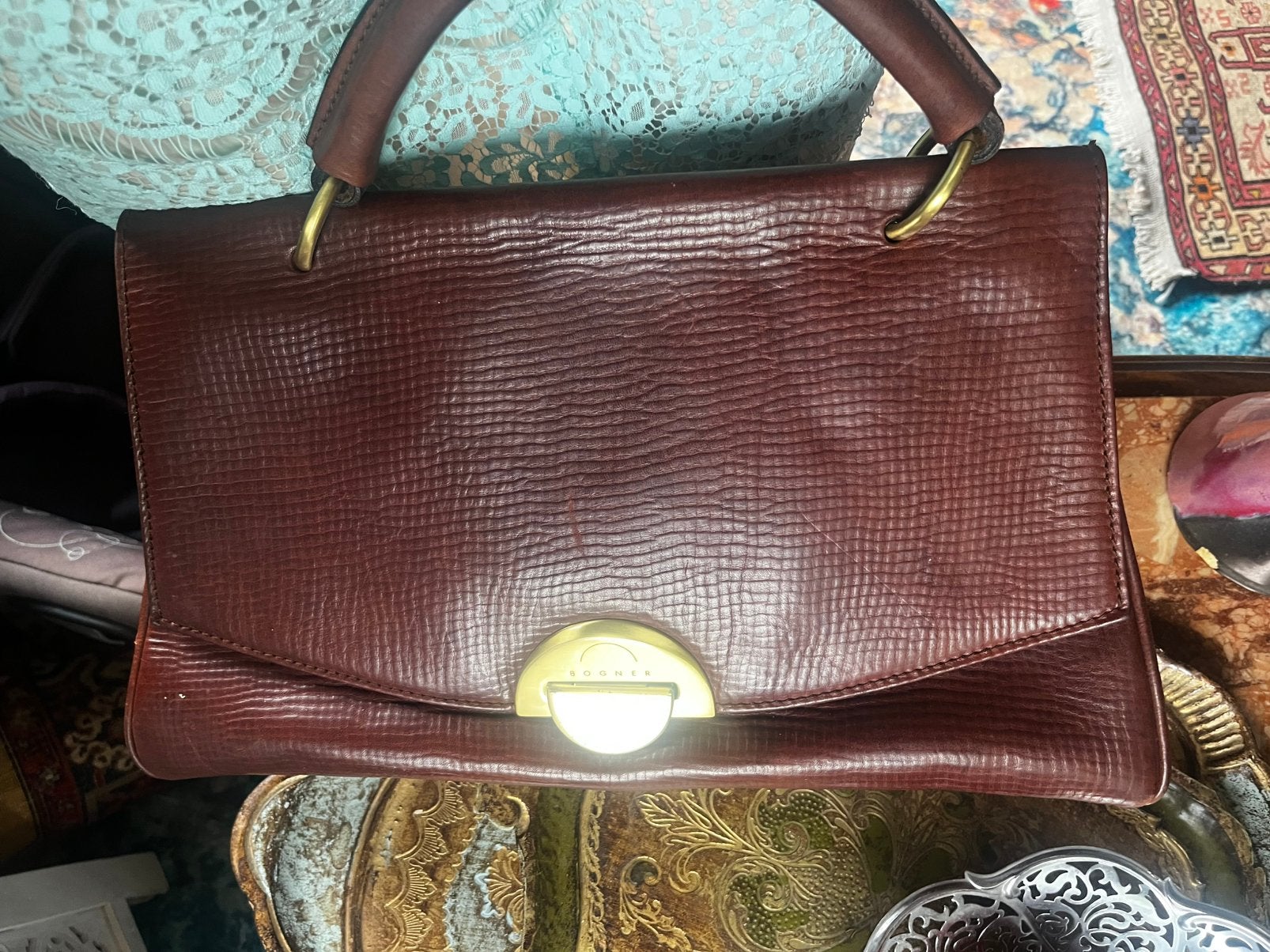 Vintage Bogner handtas in echt leer – grote werktas, Handtassen en Accessoires, Tassen | Damestassen, Zo goed als nieuw, Handtas