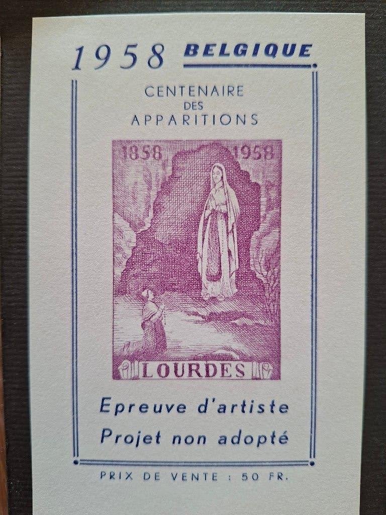 1958COB E76 (**) Epreuve de couleurs 25 € : Lourdes, Postzegels en Munten, Ophalen of Verzenden, Postfris, Postfris