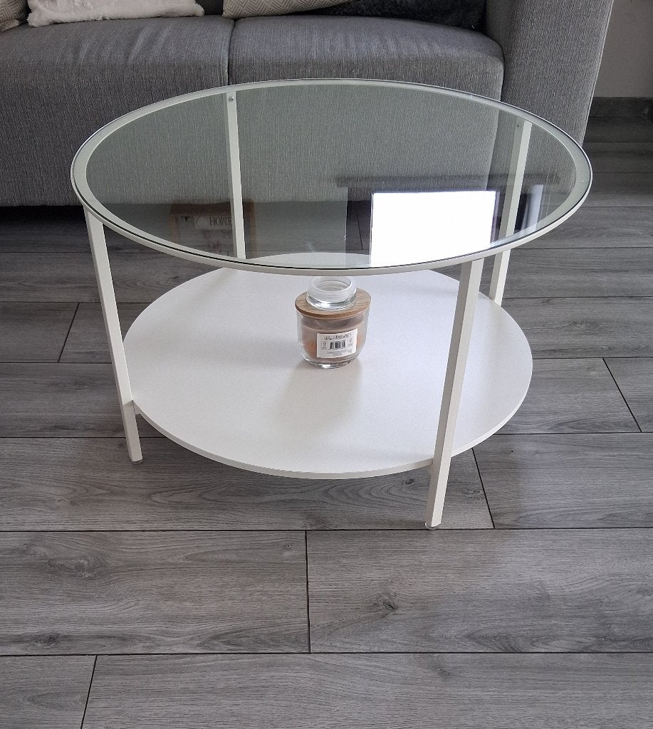 salontafel met glazen blad, Huis en Inrichting, Ophalen, Zo goed als nieuw, Rond