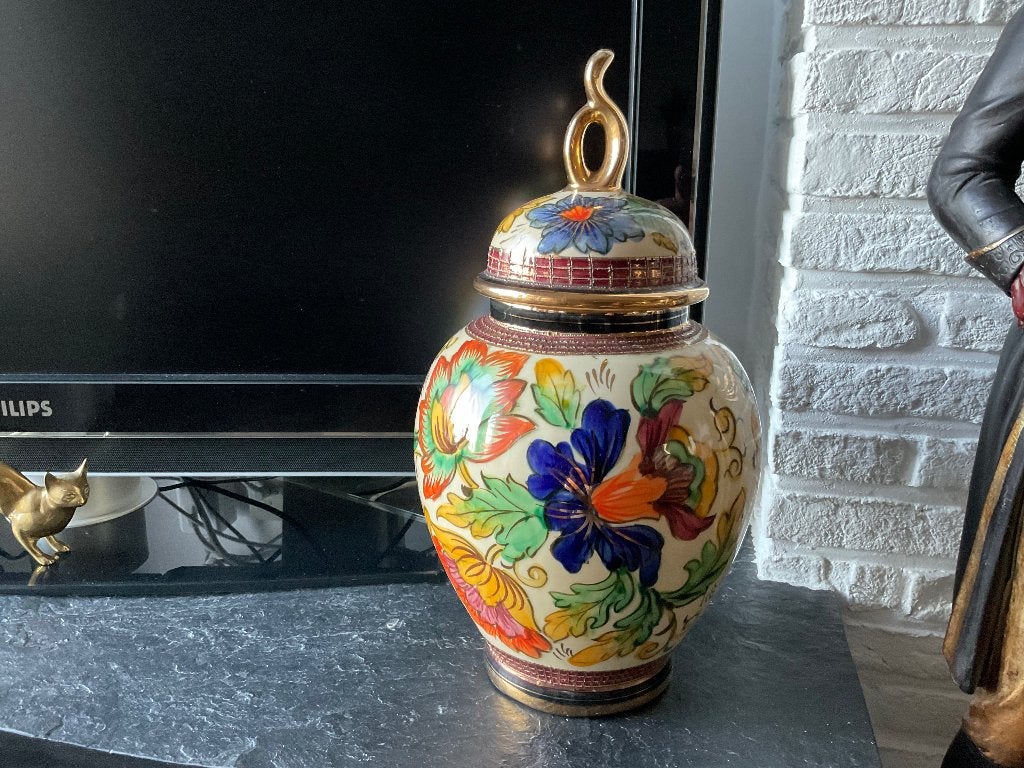Oude vaas met deksel / Bequet, Antiek en Kunst, Ophalen of Verzenden
