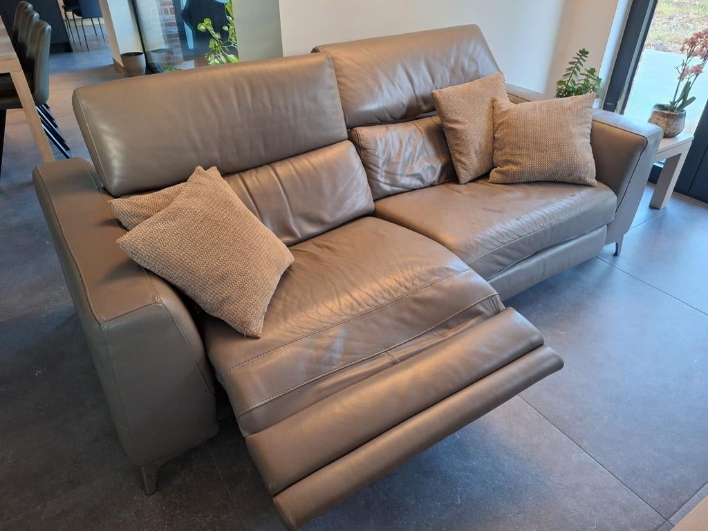 Lederen Natuzzi zitbank met 2 elektrische relax, Ophalen, Gebruikt, Leer, Italiaans