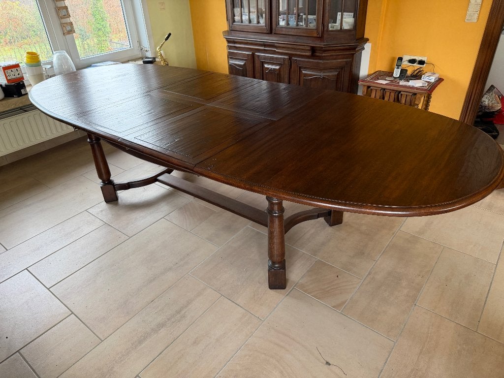 Eikenhouten tafel met 6 stoelen, Huis en Inrichting, Ophalen, 100 tot 150 cm, Rustiek, Eikenhout
