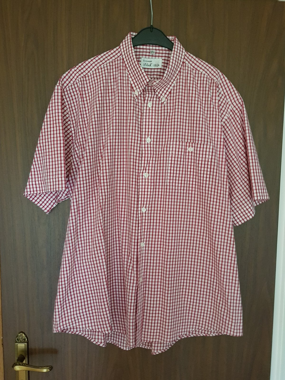 Heren hemd, rood wit, maat 43/44, zeer goede staat, Kleding | Heren, Ophalen, Zo goed als nieuw, Rood