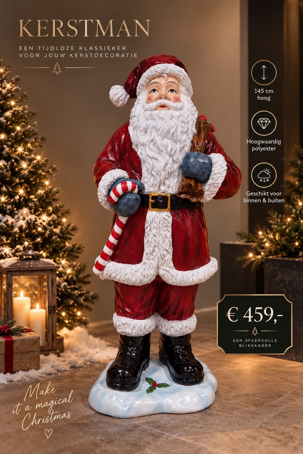 EXCLUSIEVE PRACHTIGE KERSTMAN – 145 CM HOOG, Diversen, Ophalen of Verzenden, Nieuw