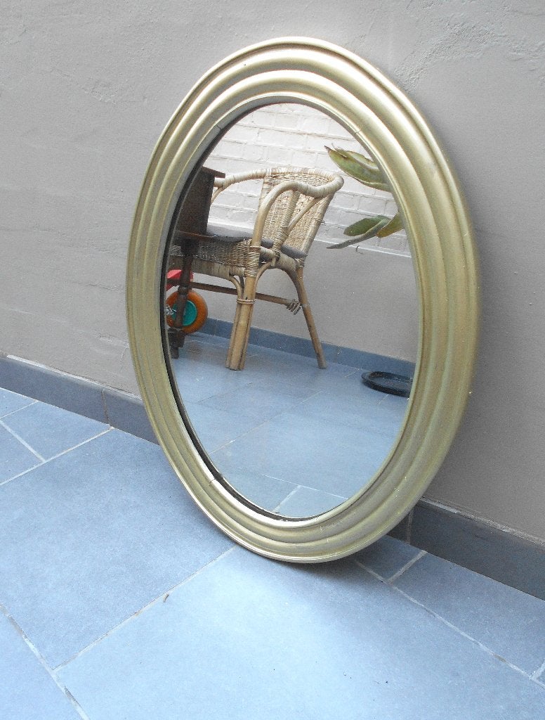 ancien miroir cadre doré en bois, Antiquités & Art, Enlèvement, Ovale, 50 à 100 cm, Moins de 100 cm