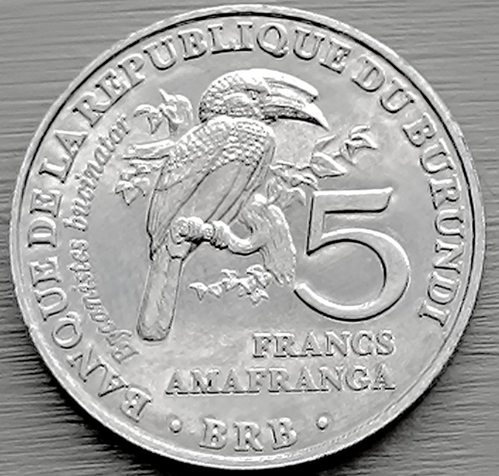 munt Burundu 5 franc 2014 :Vogels - Trompetneushoornvogel, Postzegels en Munten, Munten | Afrika, Ophalen of Verzenden